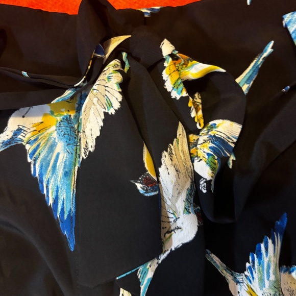 Zara black with blue and yellow birds high rise paperbag shorts NWT - Picture 5 of 14